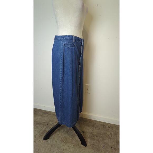 Vintage Cottagecore Prairie Cotton Denim Midi Button Down Skirt Women's 12 - Picture 2 of 8